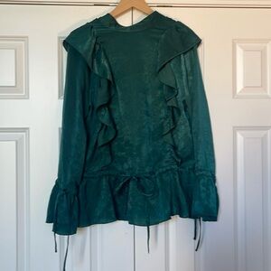 ASOS Open Back High Neck Green Ruffle Blouse